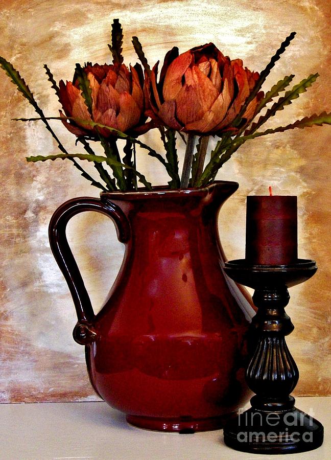 Candle Photograph - Dried Artichoke Bouquet by Marsha Heiken