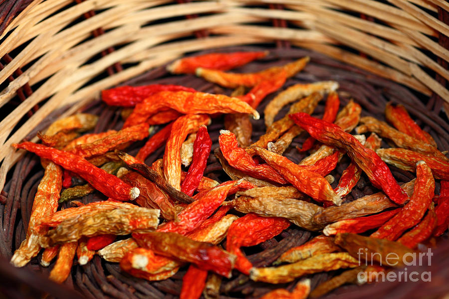 Food And Beverage Photograph - Dried Capsicum annuum Chilis in Basket by James Brunker