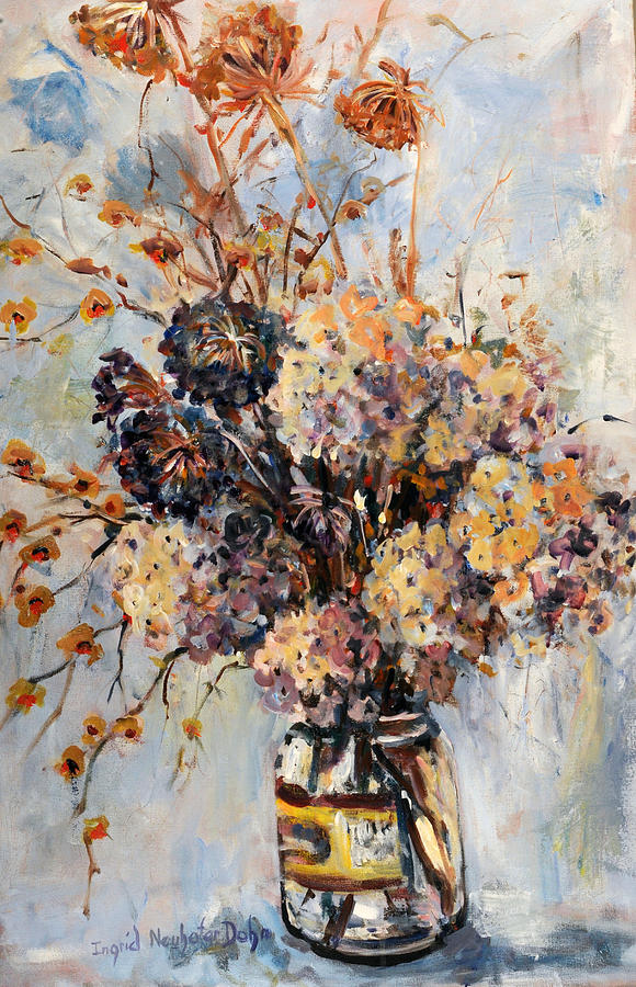 Dried Flowers in a Pickle Jar Painting by Ingrid Dohm