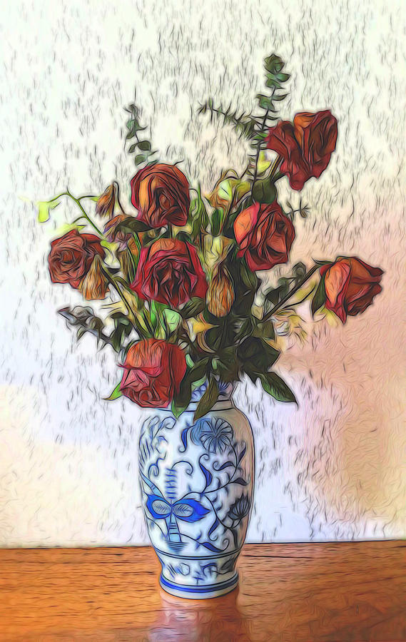Dried Roses in Vase Mixed Media by Pamela Walton - Fine Art America