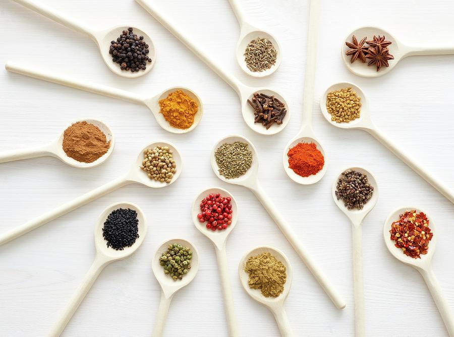 Dried Spices On White Spoons Photograph by Science Photo Library