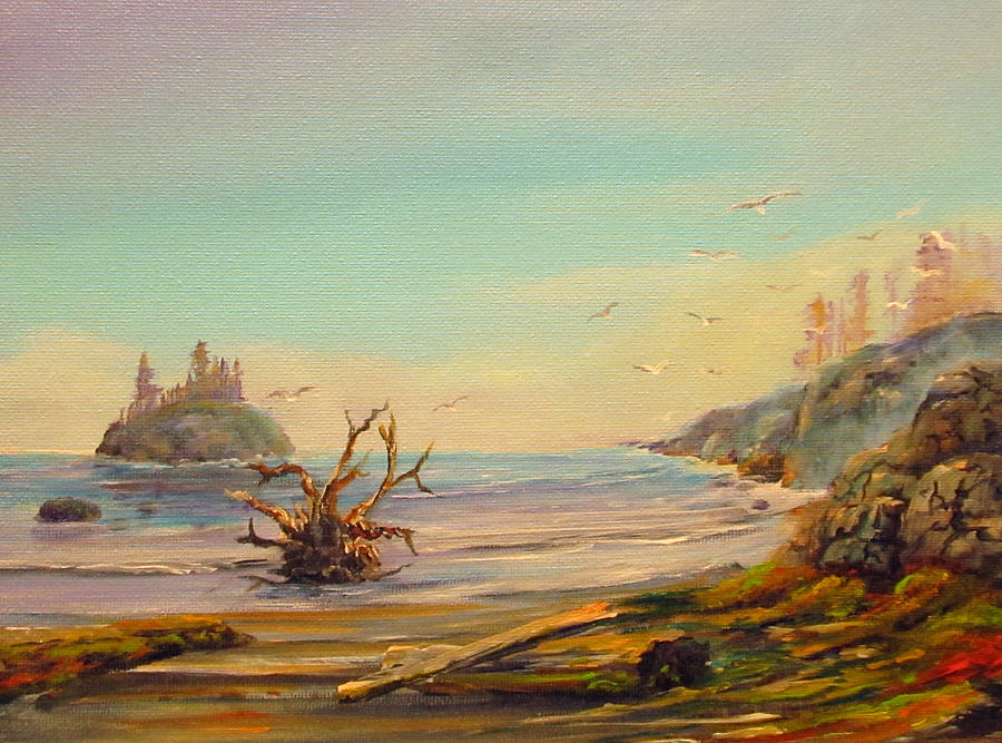 Driftwood Beach Painting by Wayne Enslow