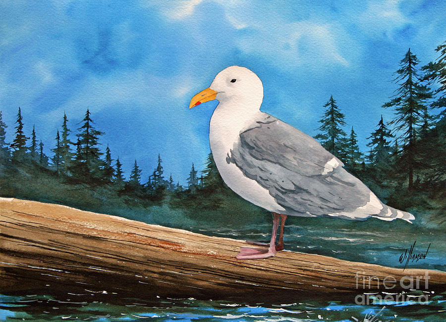 Driftwood Seagull Painting by James Williamson