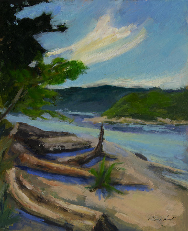 Driftwood shore on Puget Sound Painting by Maria Hunt