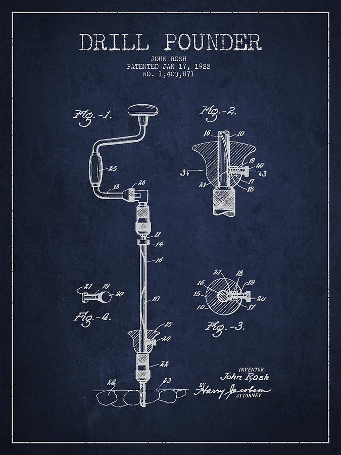 Tool Digital Art - Drill Pounder Patent Drawing From 1922 by Aged Pixel