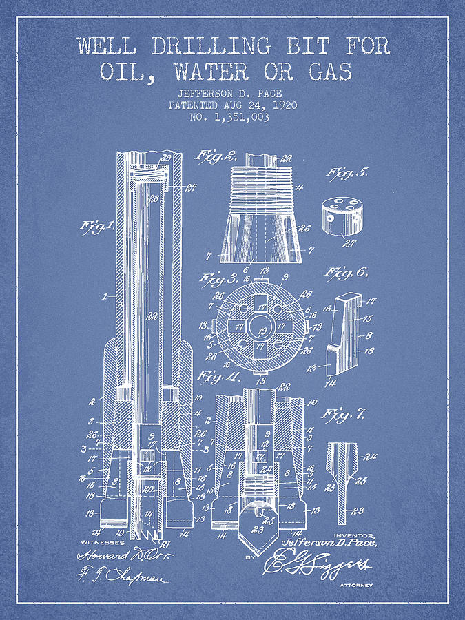 Well Drilling Digital Art - Drilling Bit For Oil Water Gas Patent From 1920 - Light Blue by Aged Pixel Well Drilling Digital Art - Drilling Bit For Oil Water Gas Patent From 1920 - Light Blue by Aged Pixel