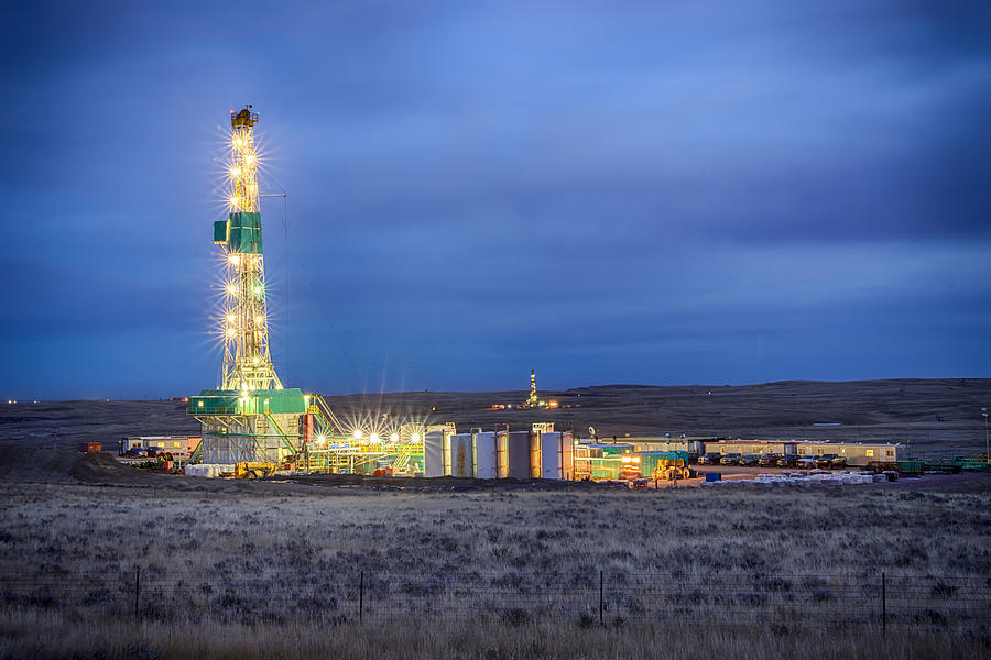 Drilling Fracking Rig at Night Photograph by Grandriver