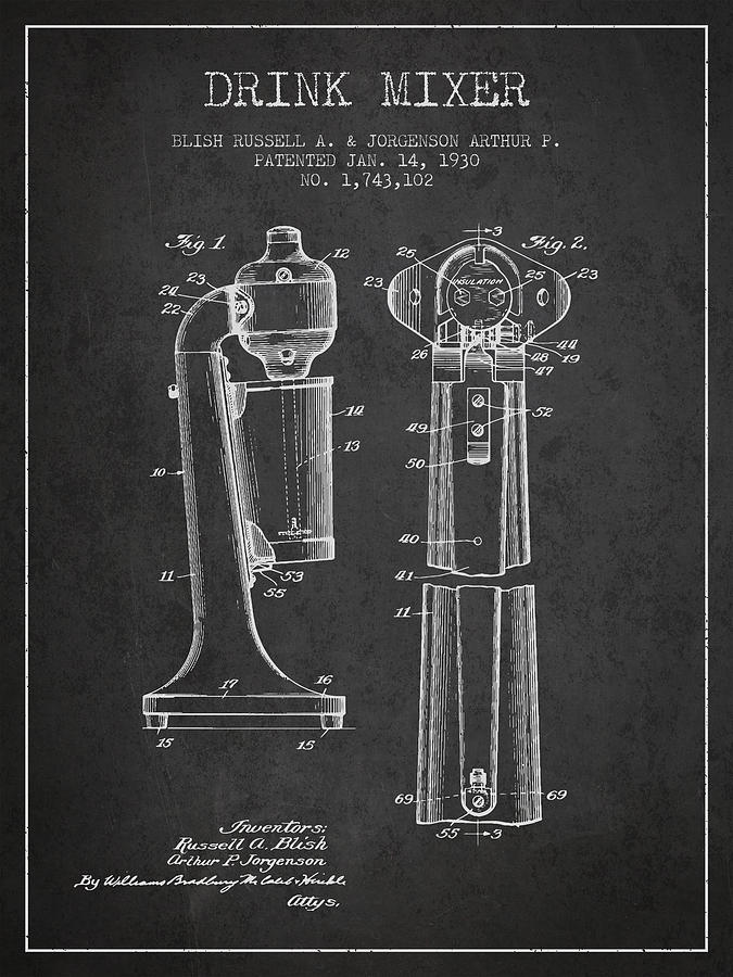 Martini Digital Art - Drink Mixer Patent from 1930 - Dark by Aged Pixel