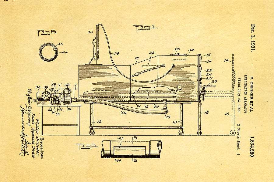 Vintage Photograph - Drinker Iron Lung Patent Art 1931 by Ian Monk