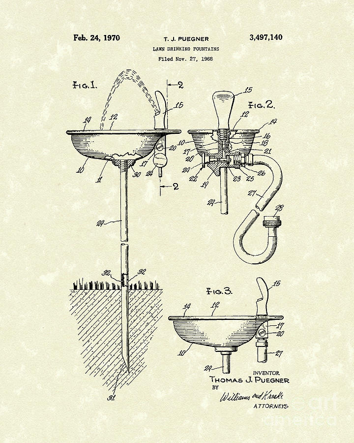 Drinking Fountain 1970 Patent Art Drawing by Prior Art Design