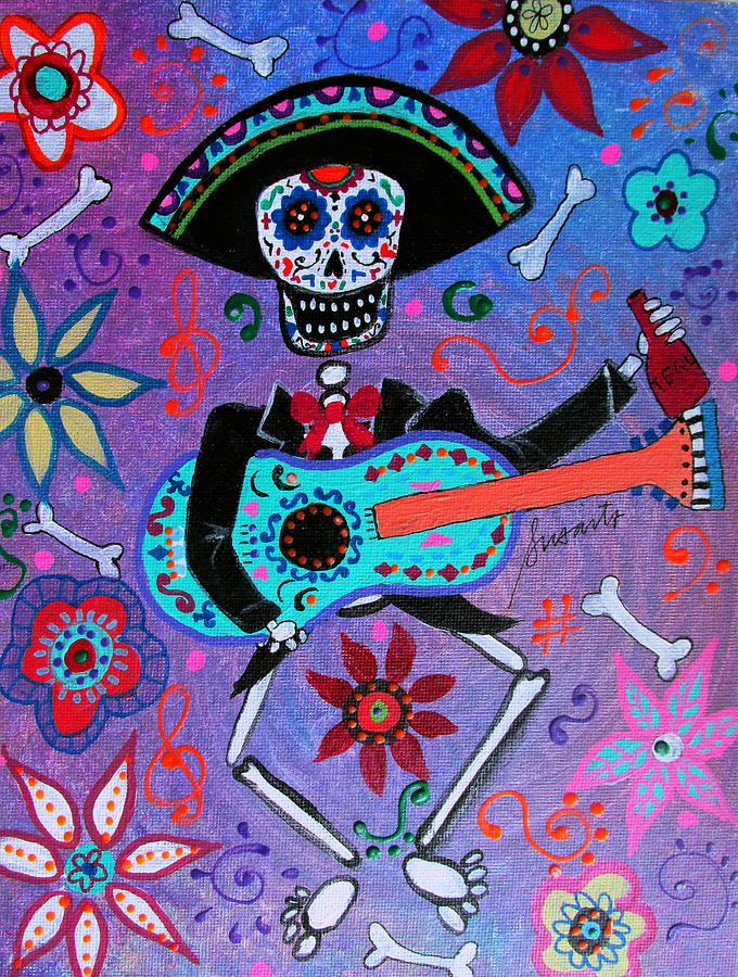 Drinking Mariachi Dia De Los Muertos Painting by Pristine Cartera Turkus