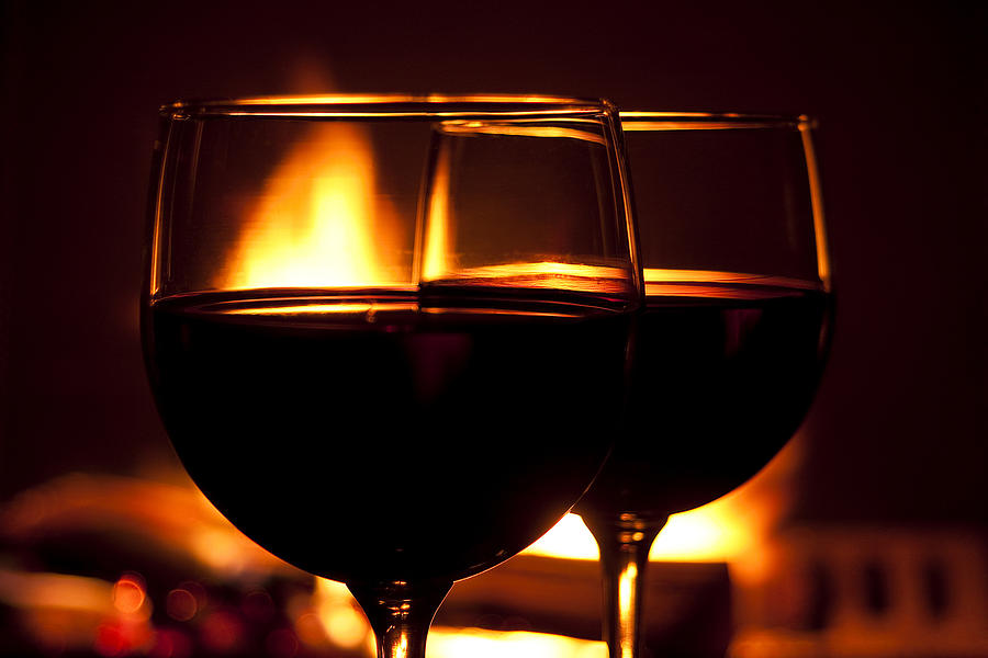 Wine Photograph - Drinks by the Fire by Andrew Soundarajan