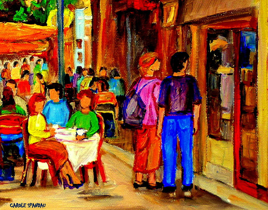 City Painting - Drinks On The Terrace Cafe Scene St. Denis Street Bistro Montreal Summer Art By Carole Spandau by Carole Spandau
