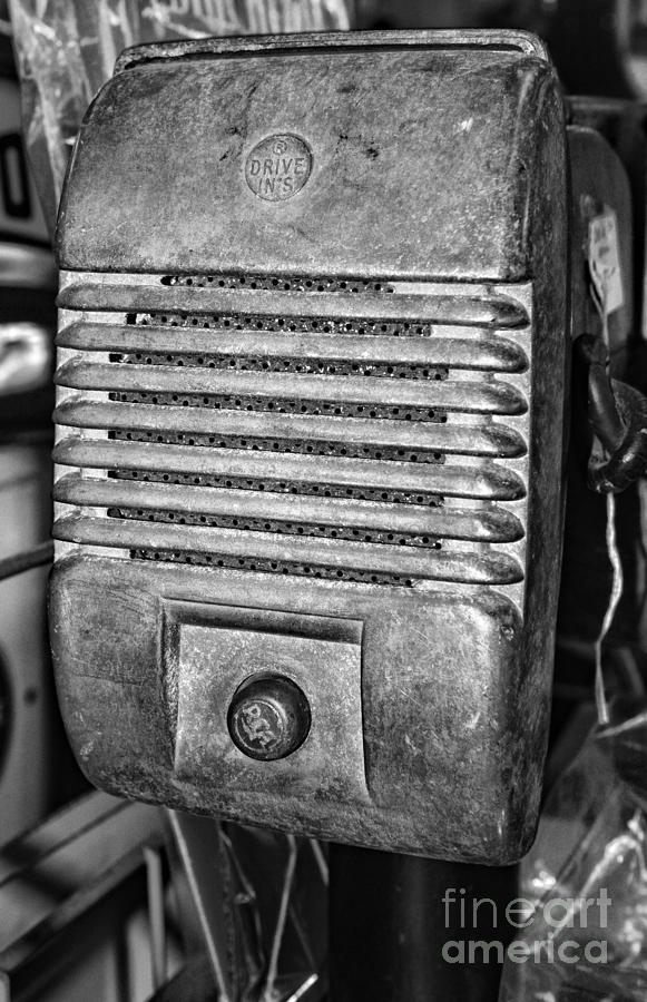 Drive in Movie Speaker in black and white Photograph by Paul Ward