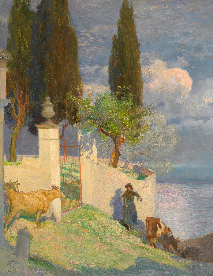 Joseph Walter Painting - Driving Cattle Lake Como by Joseph Walter West