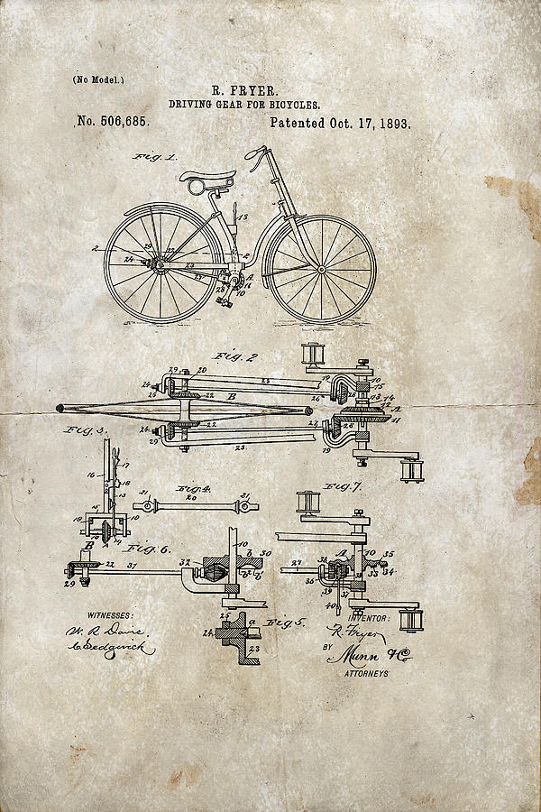 Bicycle Digital Art - Driving Gear For Bicycles Patent 1893 by Paulette B Wright