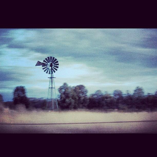 Nature Photograph - #driving #home #bush #windmill #trees by Katie Ball