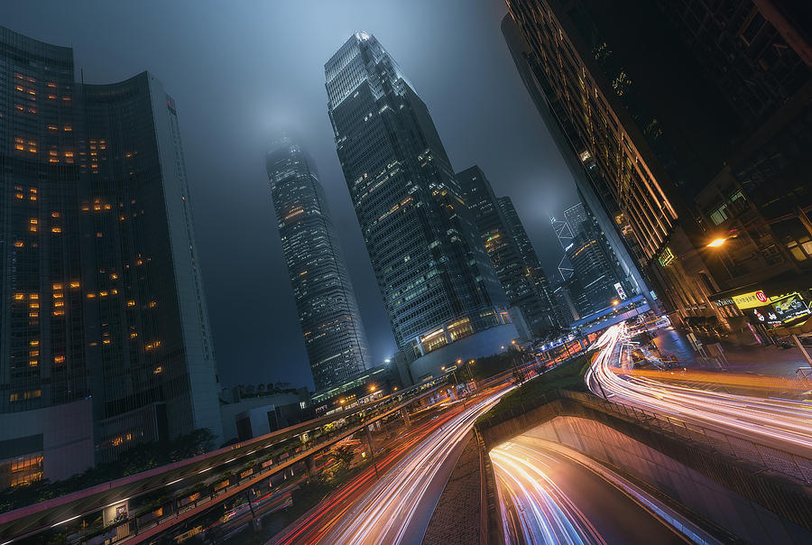 Architecture Photograph - Driving Hong Kong by Javier De La