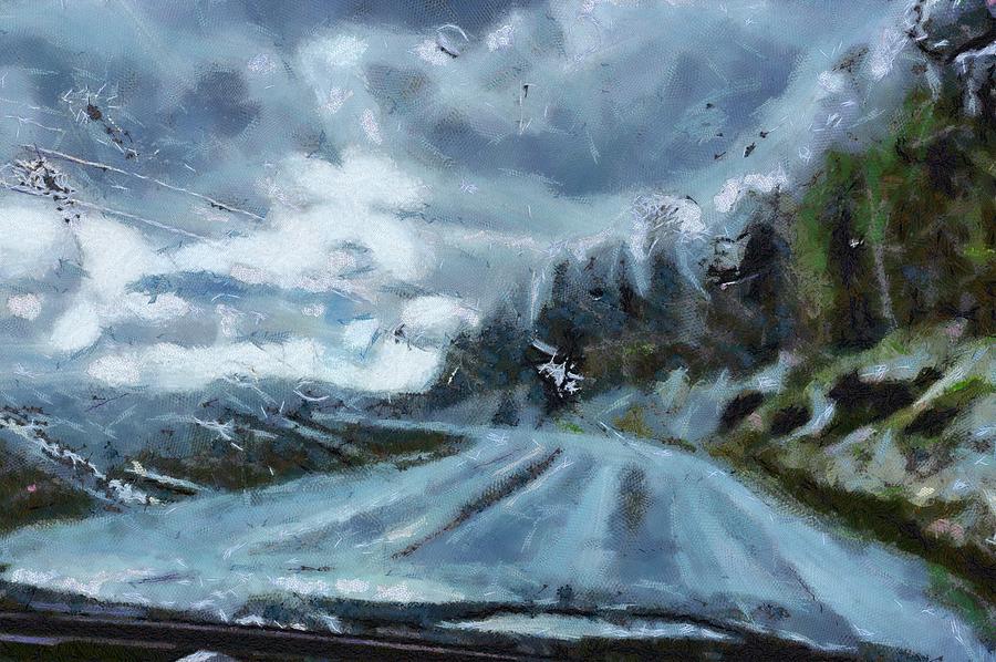 Driving in an ice storm Digital Art by Carrie OBrien Sibley