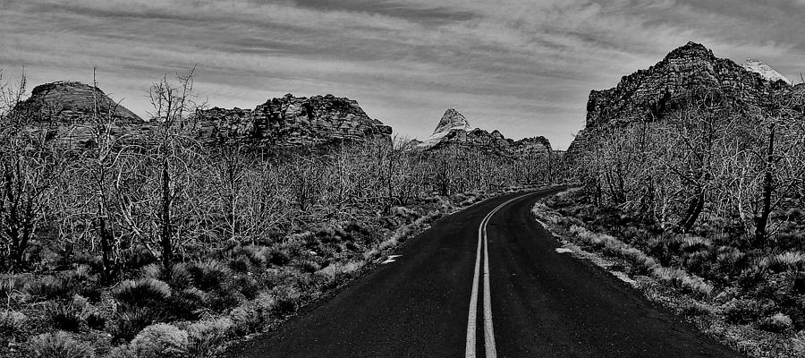 Driving Through Zion Black And White Photograph by Benjamin Yeager