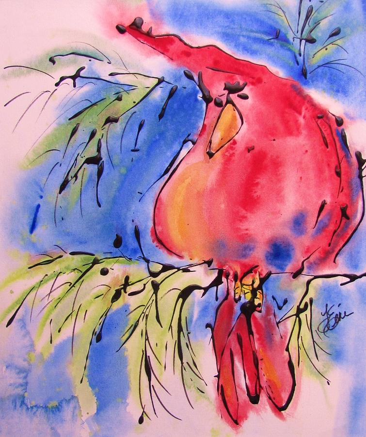 Drizzle Cardinal Painting by Terri Einer