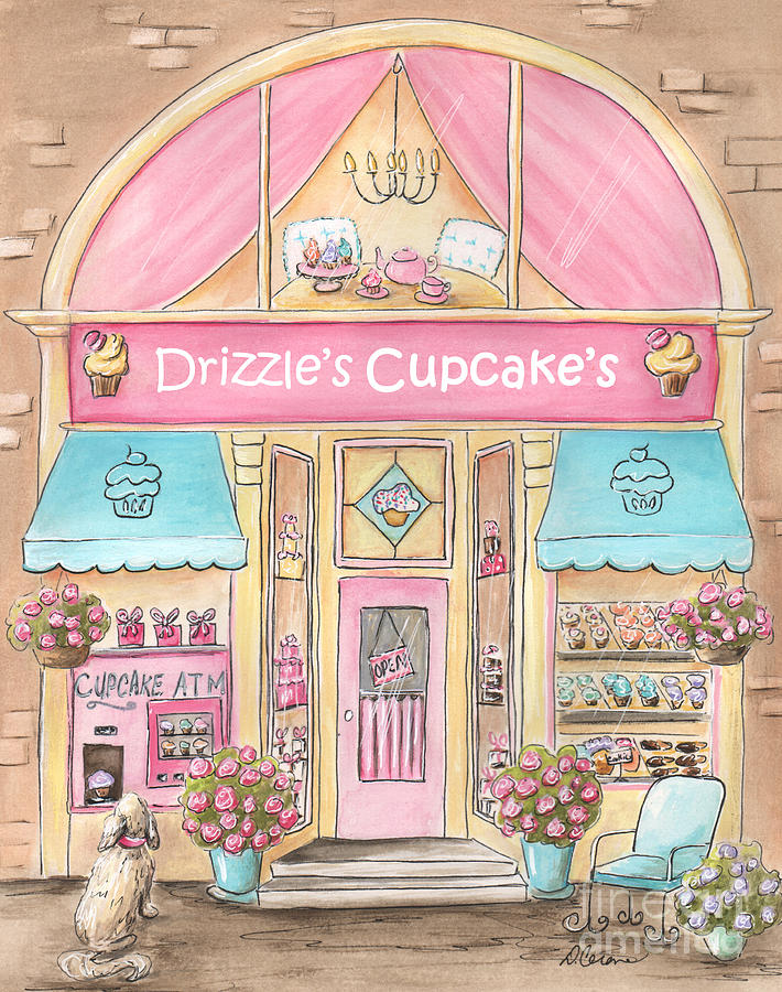 Drizzles Cupcake Shop Painting by Debbie Cerone