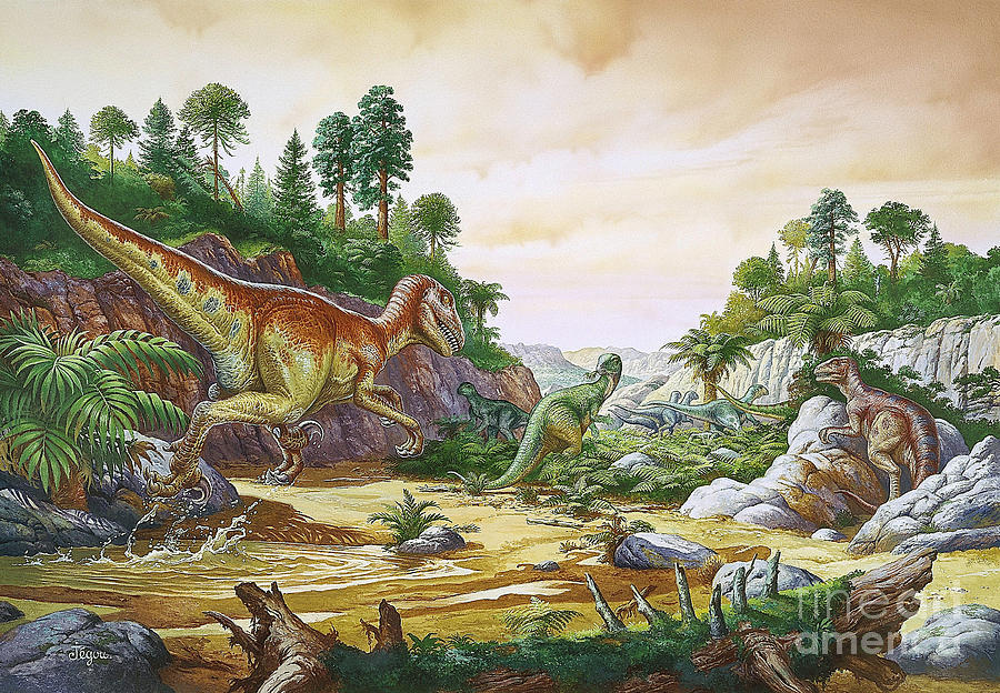 Dromaeosaurus Attacking A Herd Photograph by Publiphoto