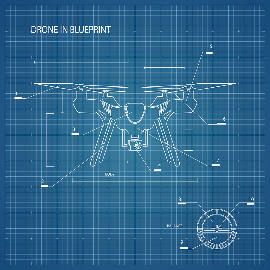 Drone on blueprint Drawing by MyFortis