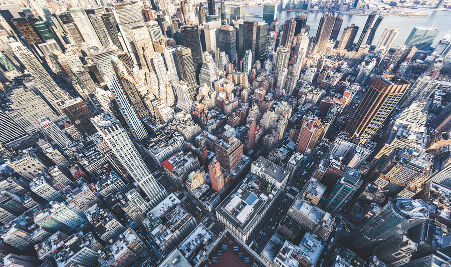 Drone Point of View of Manhattan Skyline Photograph by Wenjie Dong