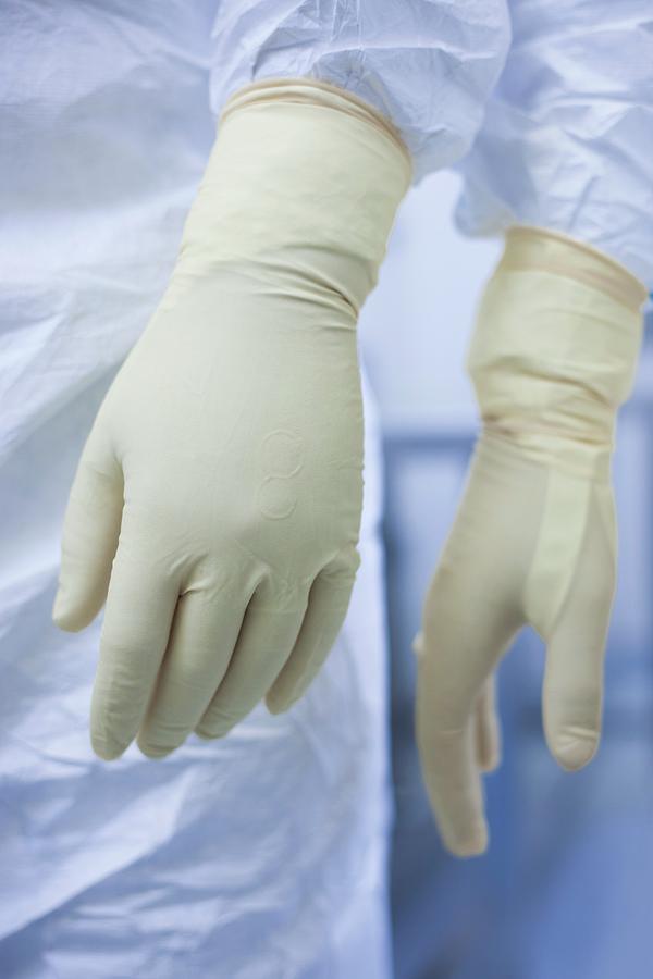 Clothing Photograph - Drug Manufacturing Protective Gloves by Lewis Houghton/science Photo Library