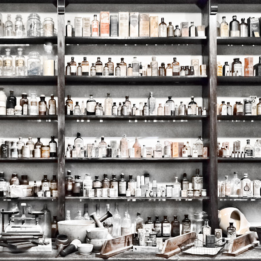 Vintage Photograph - Drugstore Shelves by Sharon Popek