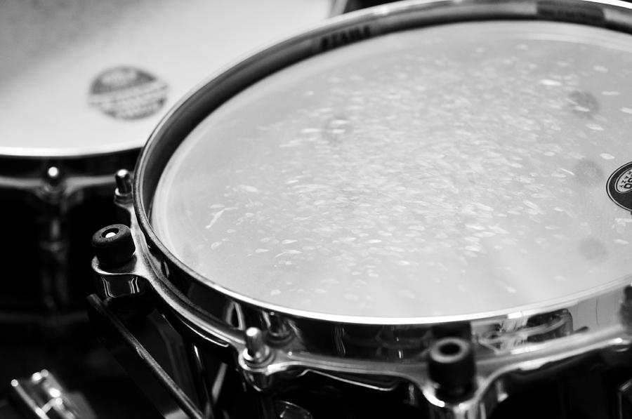 Drum Head On Drums Black And White Photograph