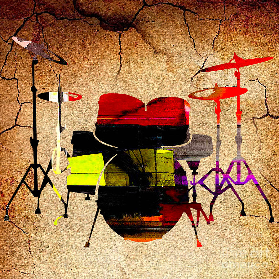 Rock And Roll Mixed Media - Drum Set Watercolor by Marvin Blaine