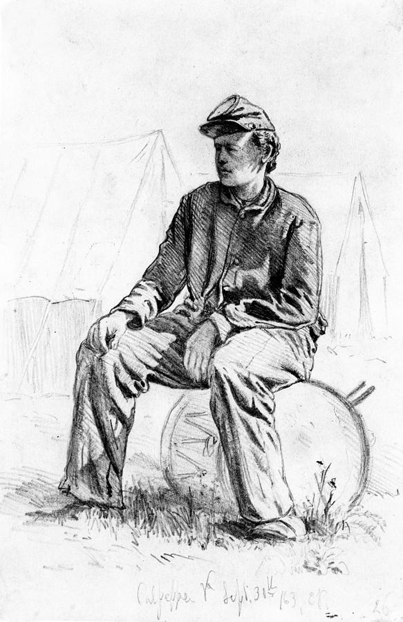 Drummer Boy Taking A Rest During The Civil War Pencil On Paper Photograph By Edwin Austin Forbes