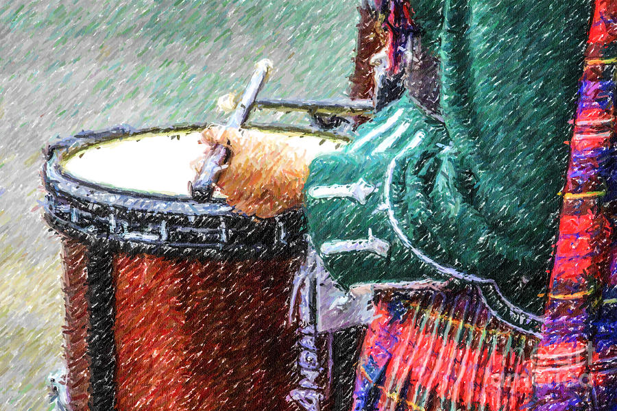 Drummer in Red MacPherson tartan Digital Art by Liz Leyden