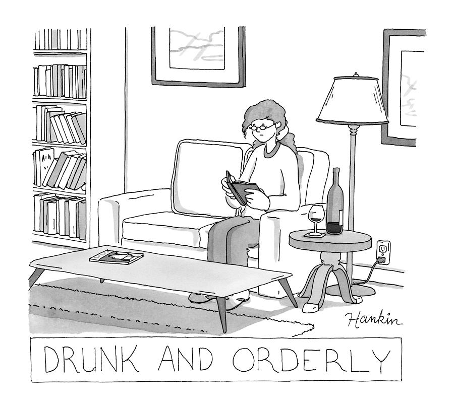 Drunk And Orderly -- A Woman Reads A Book Drawing by Charlie Hankin