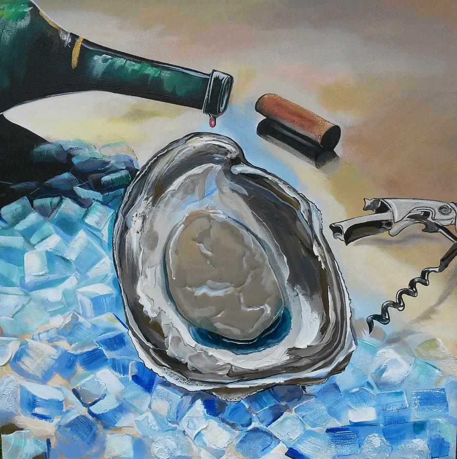 Wine Painting - Drunken Oyster by John  Duplantis