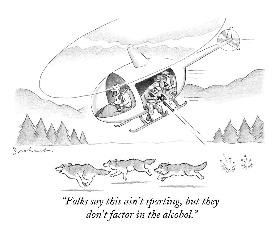 Drunks Try To Shoot Wolves From A Helicopter Drawing by David Borchart