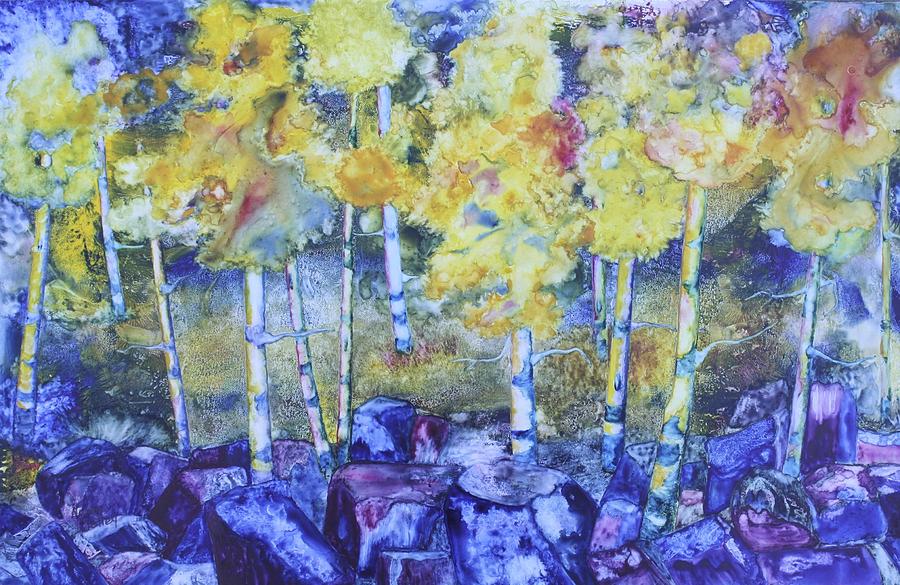 Dry Creek Aspens Painting by Nancy Jolley