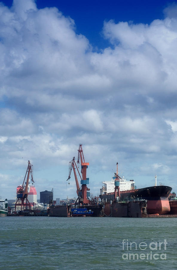 Crane Photograph - Drydock At Gothenburg 01 by Antony McAulay