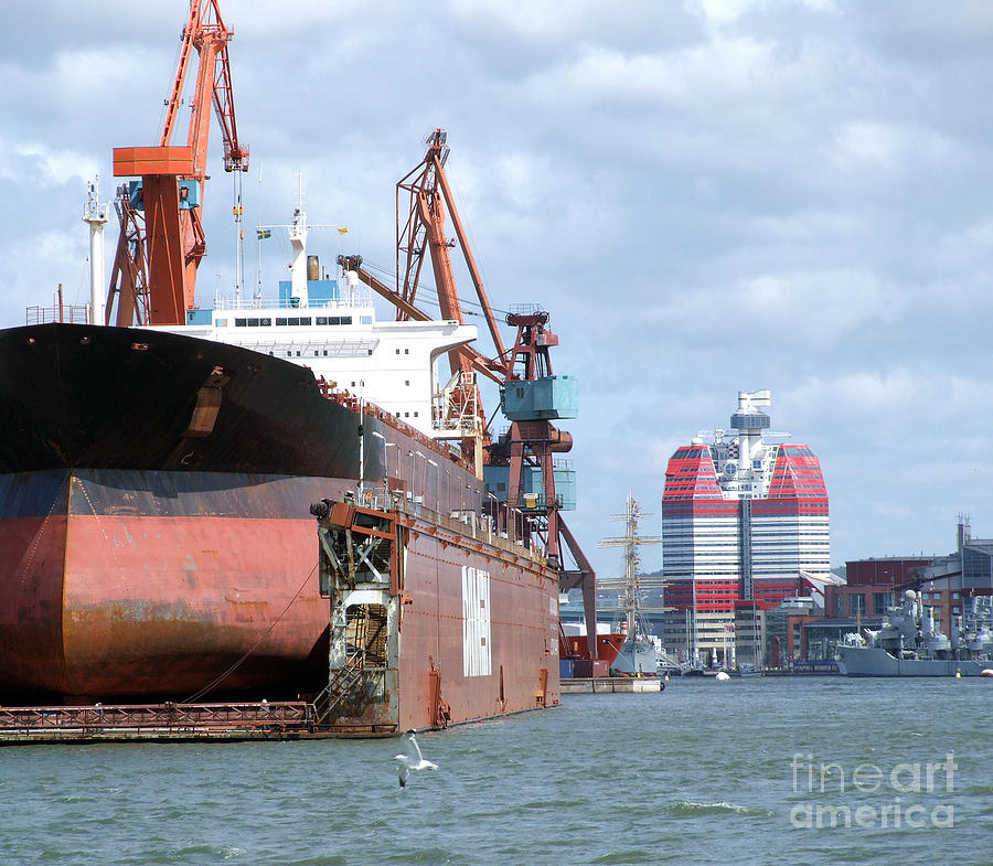 Crane Photograph - Drydock At Gothenburg 03 by Antony McAulay