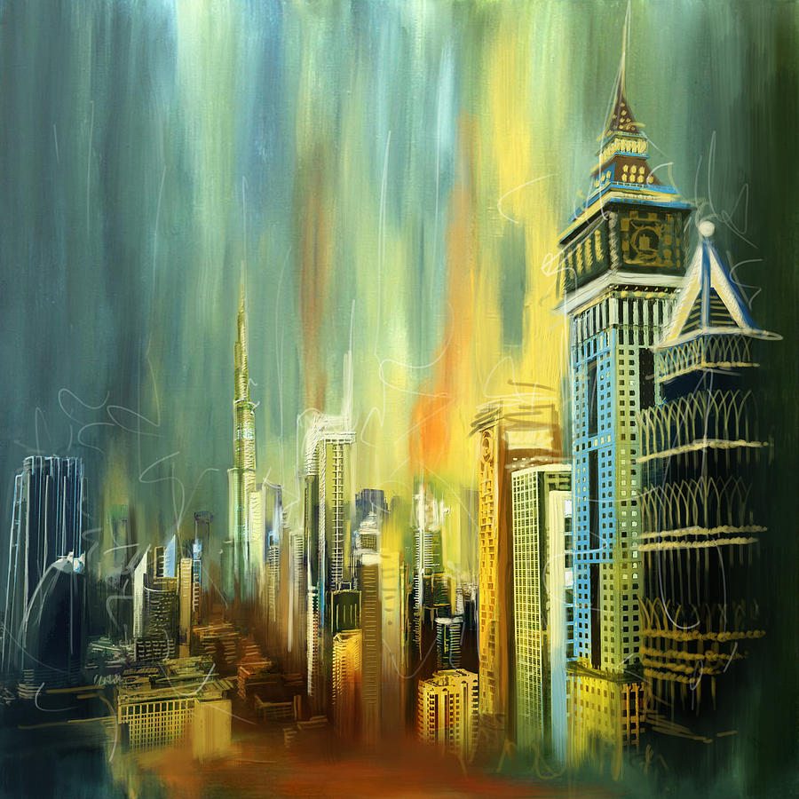 Dubai Downtown Skyline Painting by Corporate Art Task Force