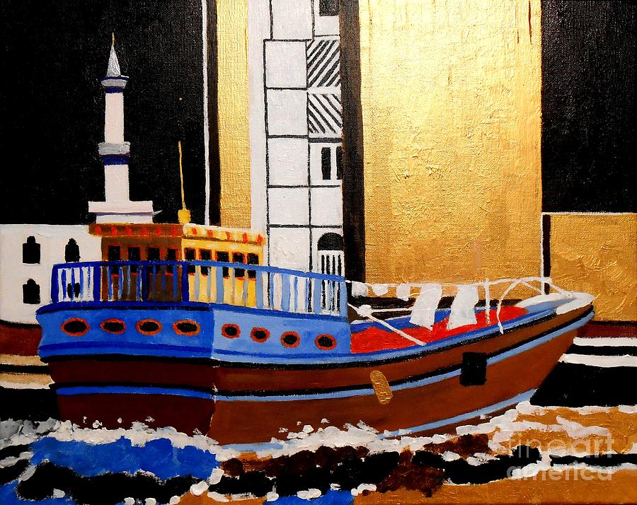 Boat Painting - Dubai Gold Souk by Lesley Giles