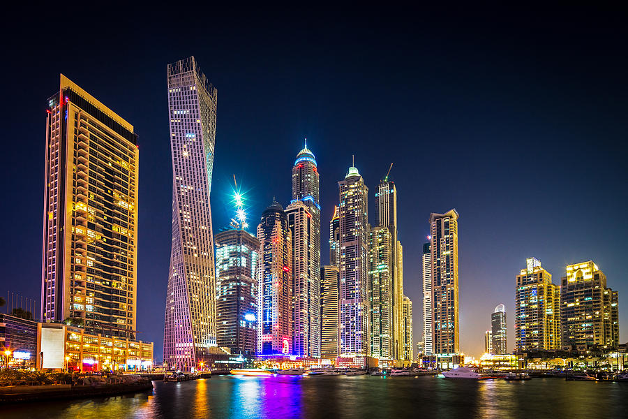 Dubai Marina at Night UAE Photograph by Mlenny