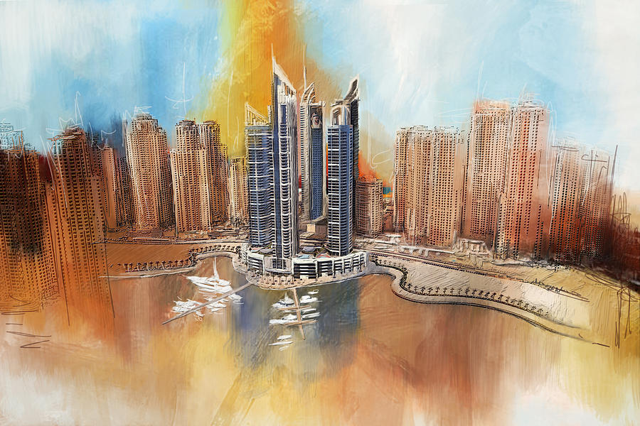 Dubai Marina Complex Painting by Corporate Art Task Force