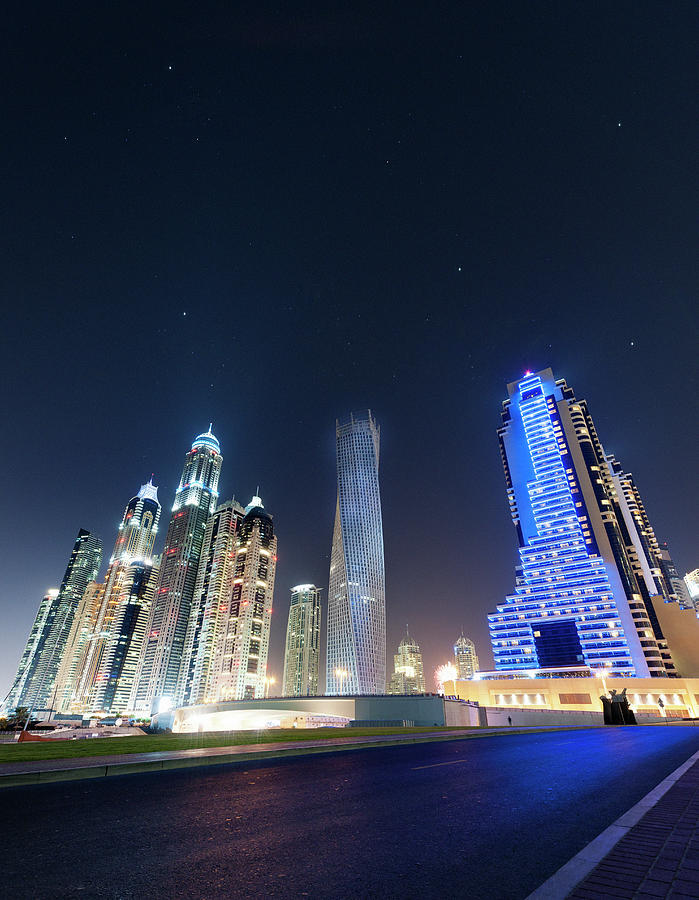 Dubai Marina Skyline At A Starry Night Photograph by Pidjoe
