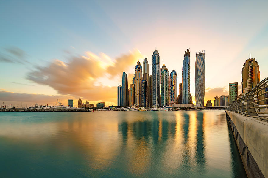 Dubai Marina Skyline Sunlight Photograph by Ansonmiao