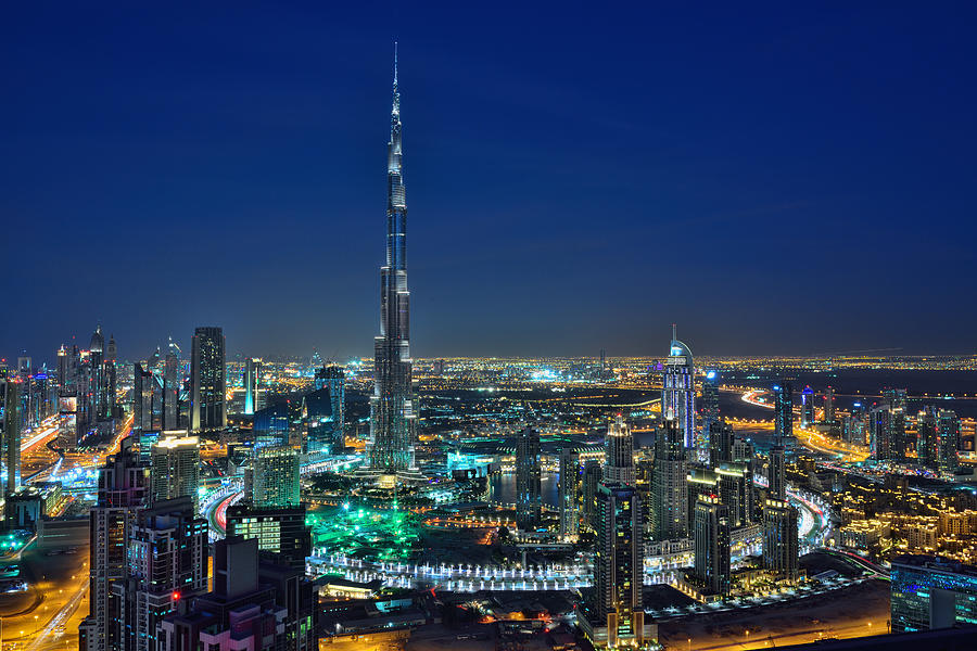 Dubai skyline night Photograph by © Naufal MQ