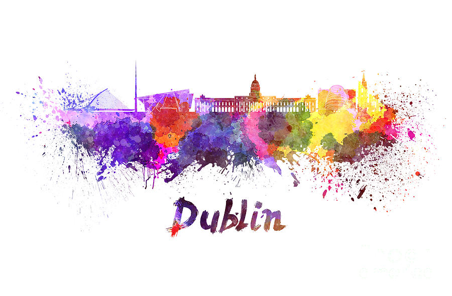 Dublin skyline in watercolor Painting by Pablo Romero