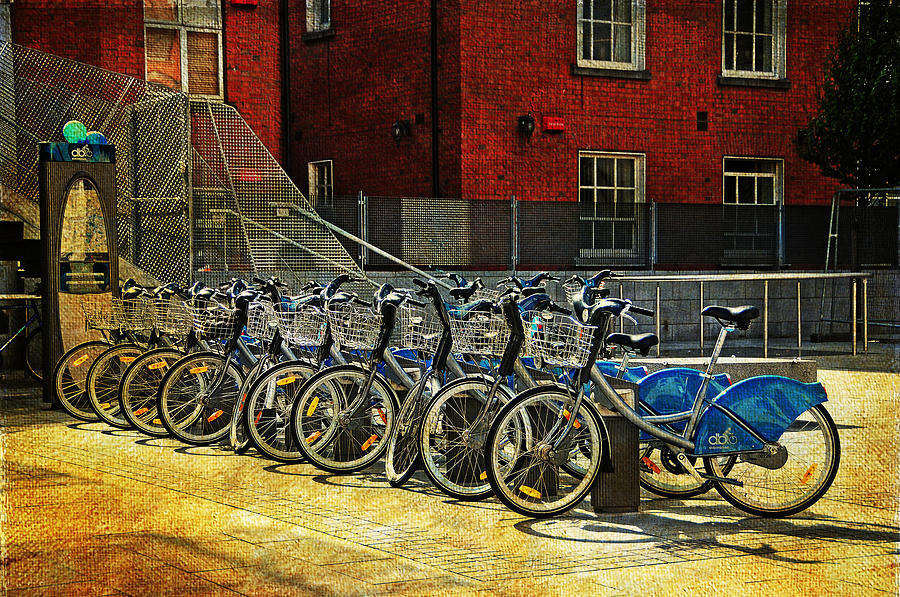 Bicycle Photograph - Dublin Streets. Bikes in a Row. Painting Collection by Jenny Rainbow